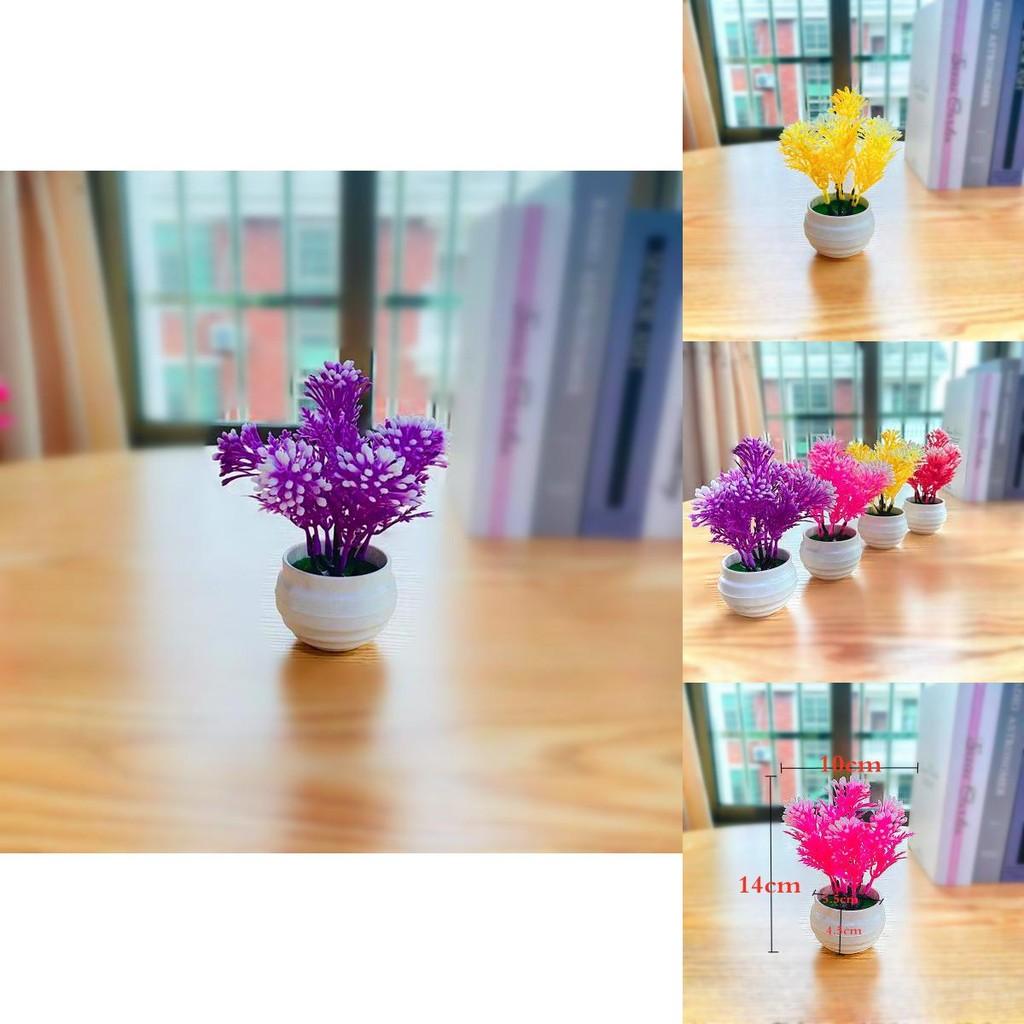 Artificial Green Plant Small Bonsai With Injection Molded Plastic Flowers For Desk Decor