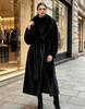Source imitation fur jacket women's coat suit collar strap waist extended winter coat