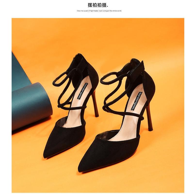 Sexy Pointed Toe Stiletto Heels Women S Cross Strap Flock Upper Shoes
