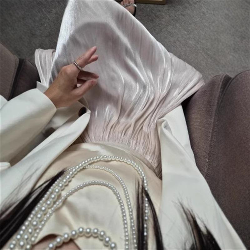 2025 Elegant Women's Midi Skirt French Style Pleated Long Skirt Versatile All Match Silky Shiny Fabric Perfect for Casual and Formal Occasions