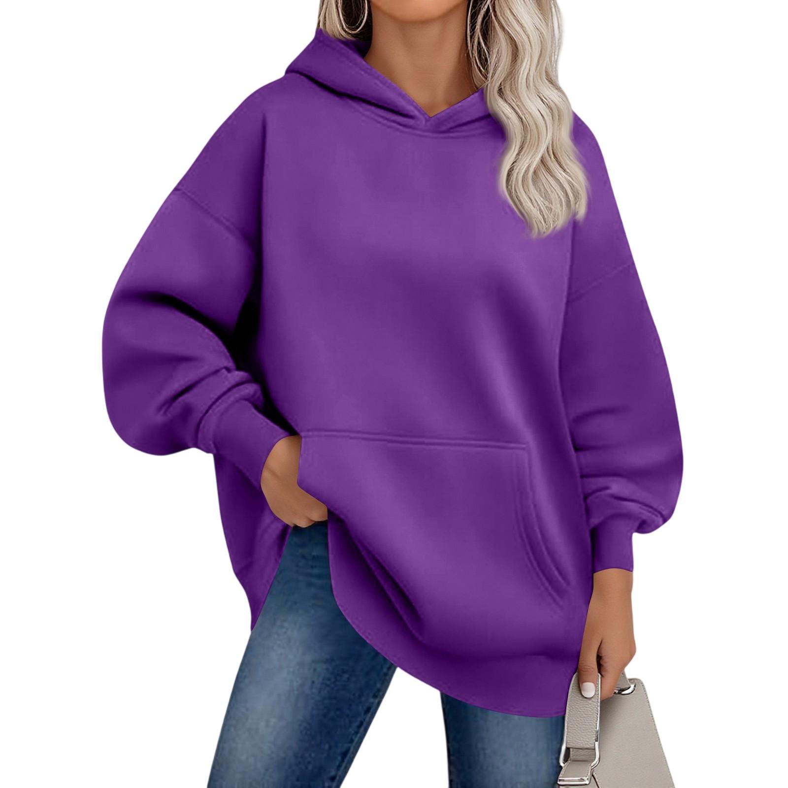 

Женские худи оверсайз из флиса, толстовки с длинным рукавом, пуловеры с карманом XL фиолетовый