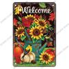 Welcome Poster Metal Plate Vintage Pumpkin Sunflower Bird Metal Tin Signs Wall Decor Garden Door Cafe Party