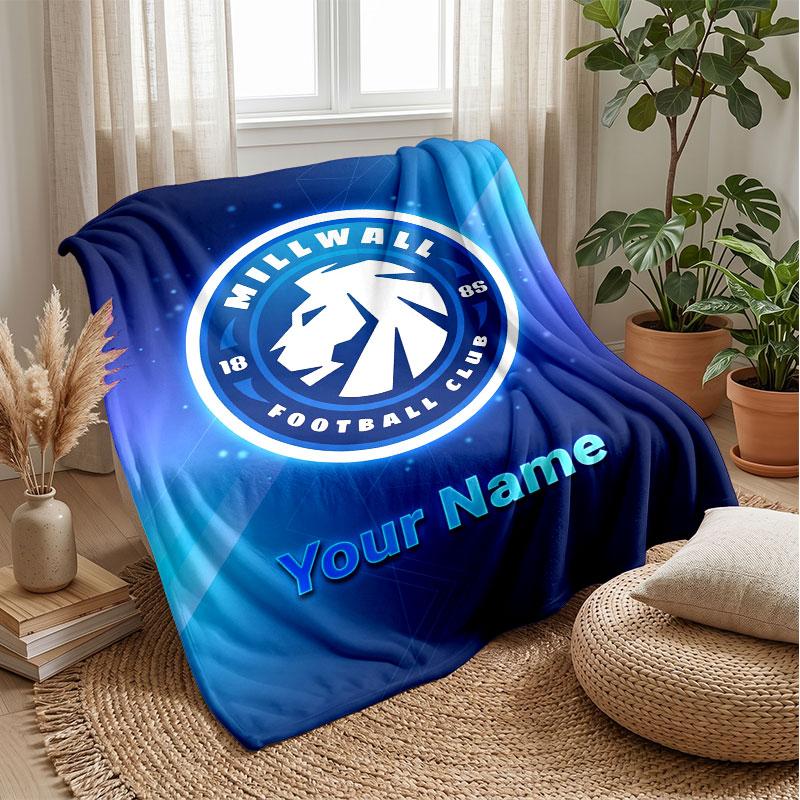Millwall Custom Name Text Flannel Blanket Soccer Logo Personalized Fleece Throw Blanket Special Gift For Sofa Bedroom Home