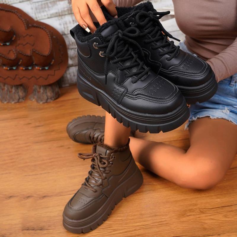 Winter new snow shoes round head Martin boots thick-soled velvet warm women's boots trendy solid color women's shoes
