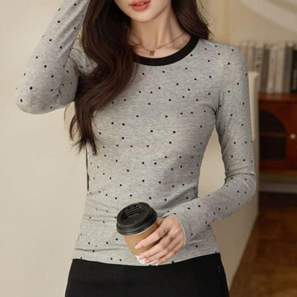 Navava Women Lovely DoT PaTTern Long Sleeve T shirT Round Neck nT3211
