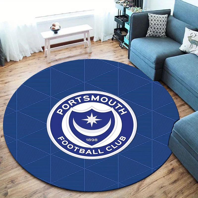 Portsmouth Football Club Round Area Rug,Carpet Rug for Living Room Bedroom Sofa Playroom Decor,Non-slip Floor Mat