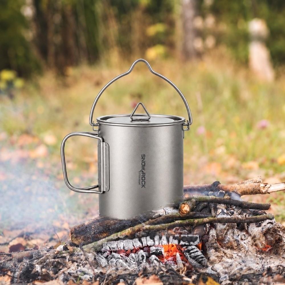 Foldable Handle Camping Water Cup With Lid Outdoor Tableware Portable Titanium Mug Picnic