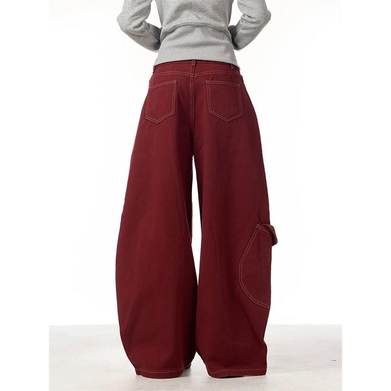 Jeans Femme Rouge Vintage Taille Haute Coupe Droite Pantalon en Jean Y2K Hip Hop Streetwear Jambe Large Pantalon en Jean Classique
