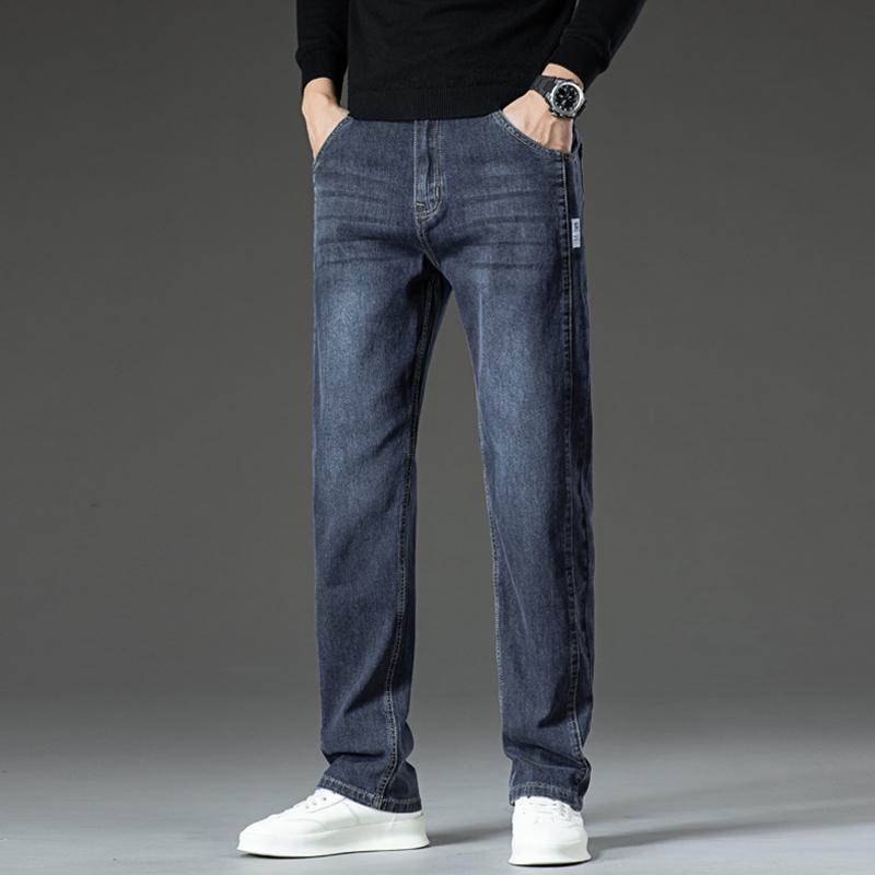 JYL Wide straight jeans men's new warm daily elastic wide pants