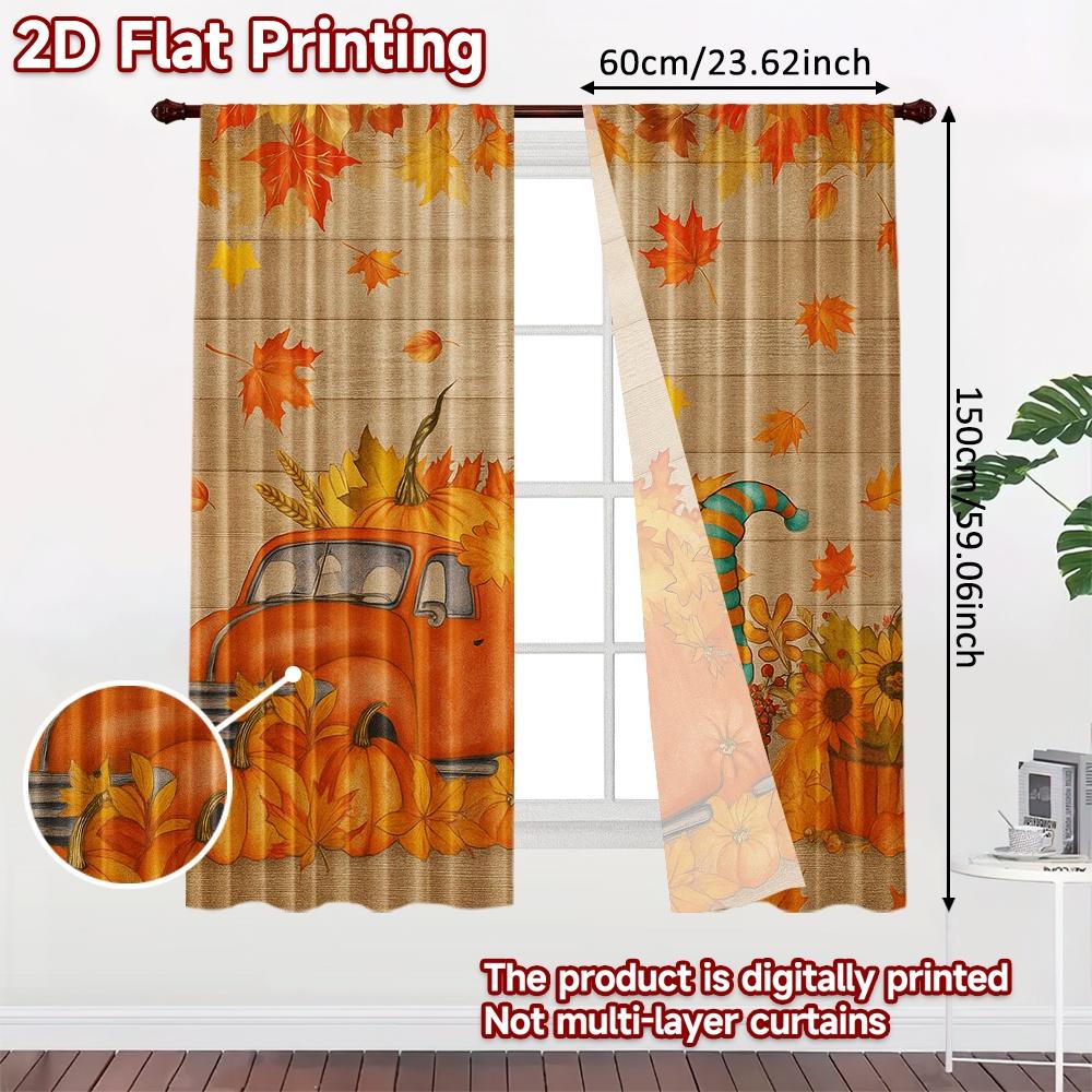 2pcs, 2D FLAT PRINTING Curtains (Without Rod) Autumn Gnome Parade Festive Fashion Curtains Semi-Sheer Curtains Decorations For