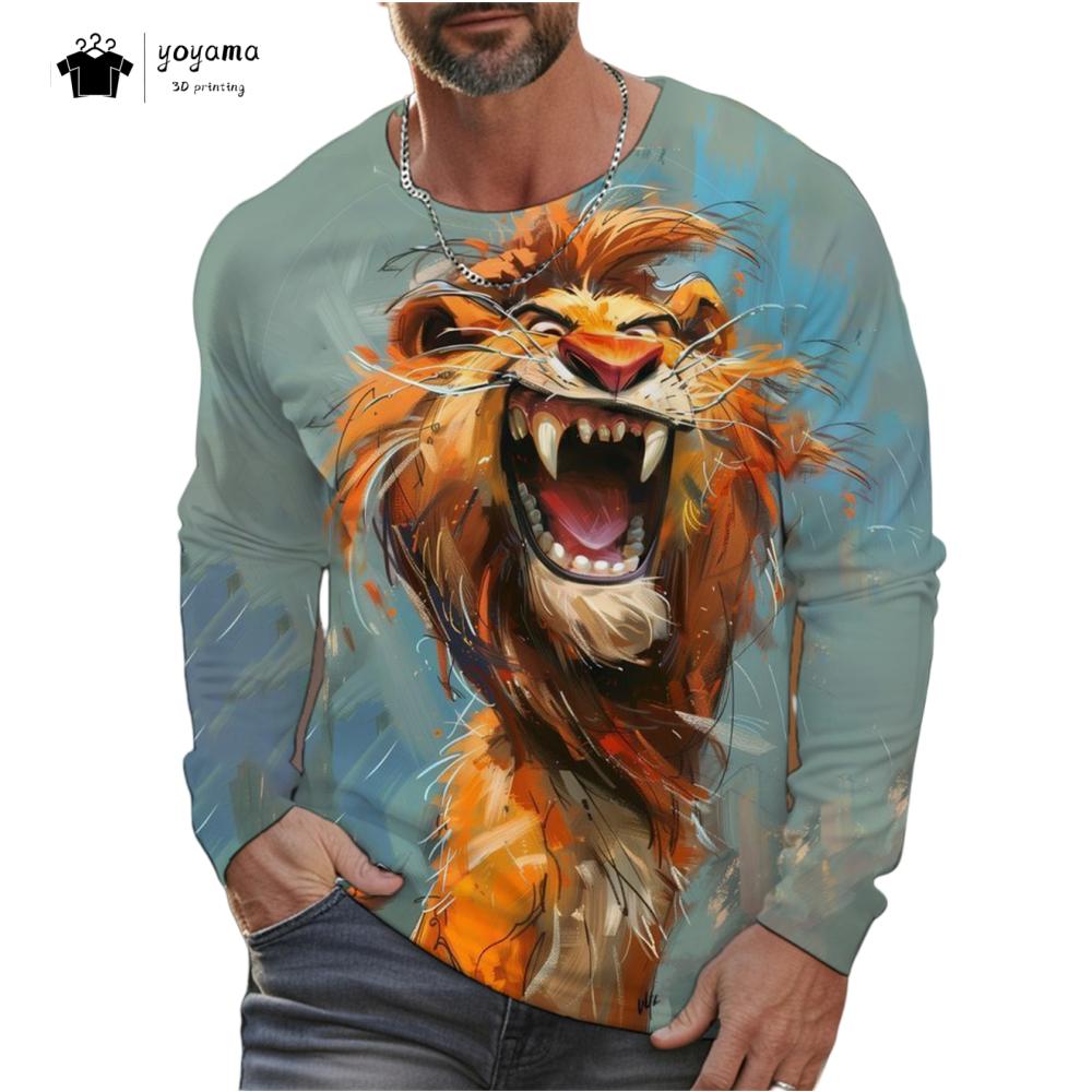 Funny Chicken Pattern Men Long Sleeved T-Shirt 3D Print Autumn Loose-Fitting Men's Clothing Casual Fashionable O-Neck Men's Top