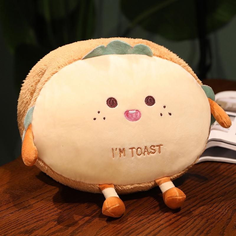 New  Kawaii Toast Bread Food Plush Toys Winter Handwarmer Stuffed Food Pillow Sofa Chair Cushion For Kids Xmas Birthday Gift