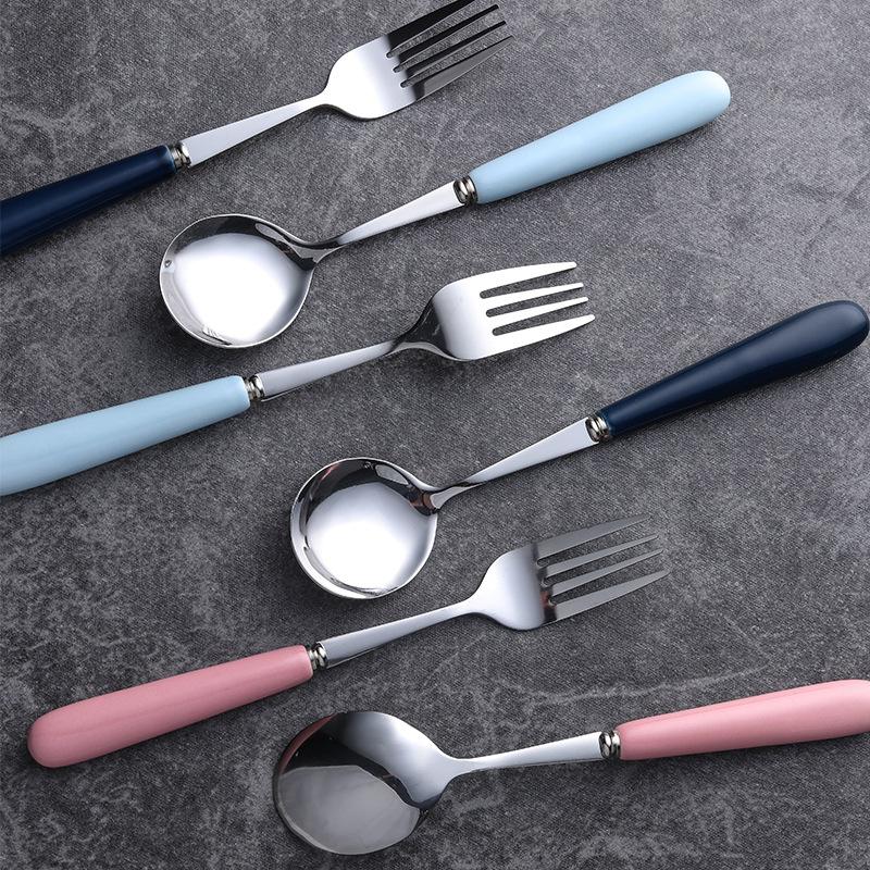 Clearance, Ceramic Handle Stainless Steel Rice Spoon, Ice Cream Spoon, Food Spoon, Small Household Spoon, Western Spoon, Steak Fork