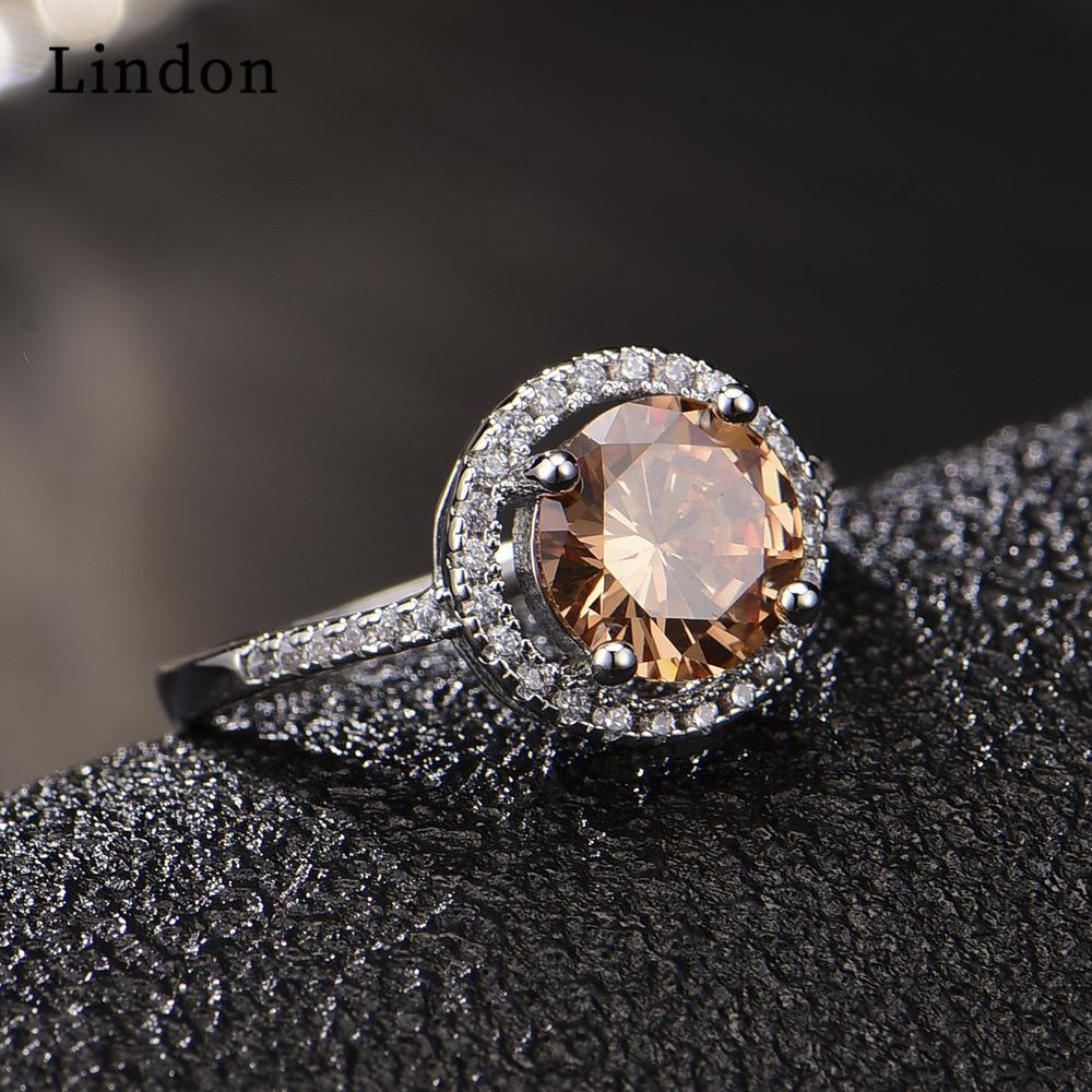 Lindon Classic Copper Alloy Zircon Ring Ladies Jewelry Wedding Promise Party Gift