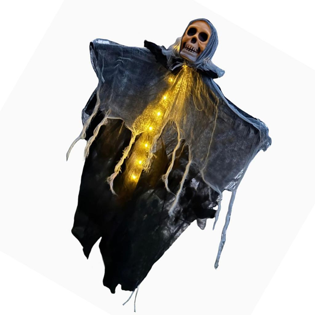 Halloween Skeleton Ghost with Light Skull Ghost Ornament Hanging Ghost Prop Party Supplies For Halloween Decoration