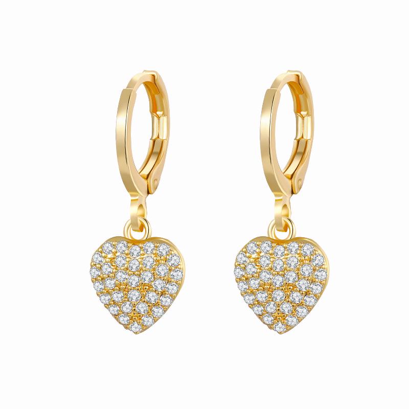 Rhinestone Zircon Peach Heart Cross Dangle Earrings In Ins Style