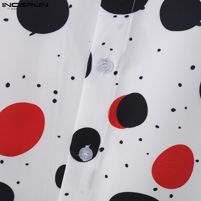 INCERUN Men Summer Lapel Neck Polka Dots Tops Casual Buttons Print Half Sleeve Shirt