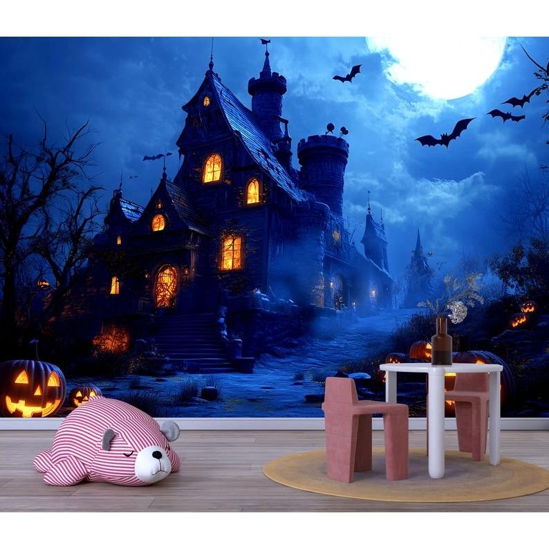Haunted Houses and Pumpkin Fields Halloween tapestry 75x100 чёрный