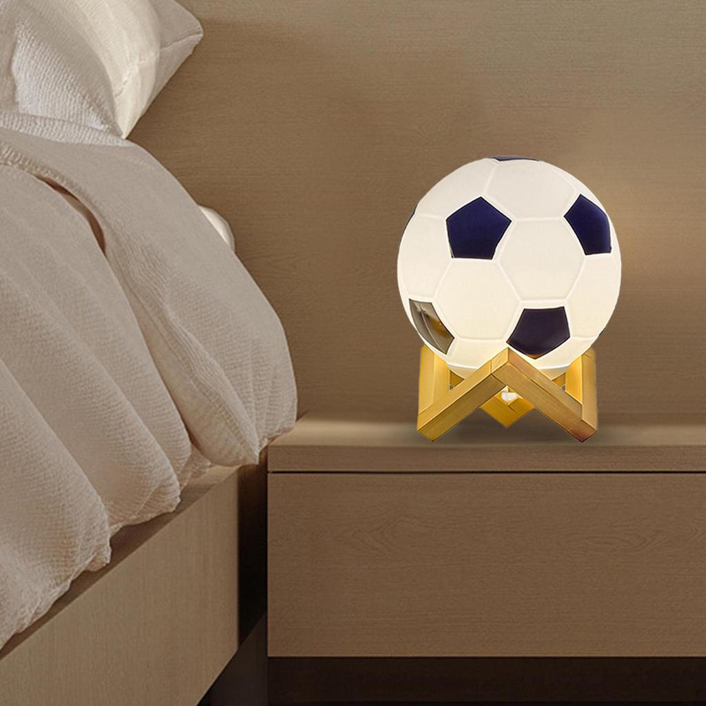 3D Soccer Lamp Dimming Table USB Powered Warm White LED Night Wood Base for Bedroom Study Home