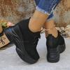 Black Knitted Wedges Heel Sneakers Women Spring Autumn Breathable Chunky Platform Sneakers Woman Slip on Mesh Sports Shoes 35-42