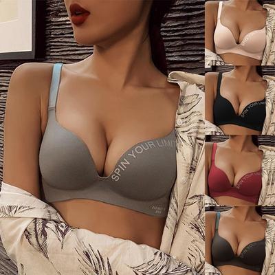Sexy senhoras uma peça sem costura sutiã carta impressão sem anel de aço sutiã ajustável roupa interior feminina push up bra