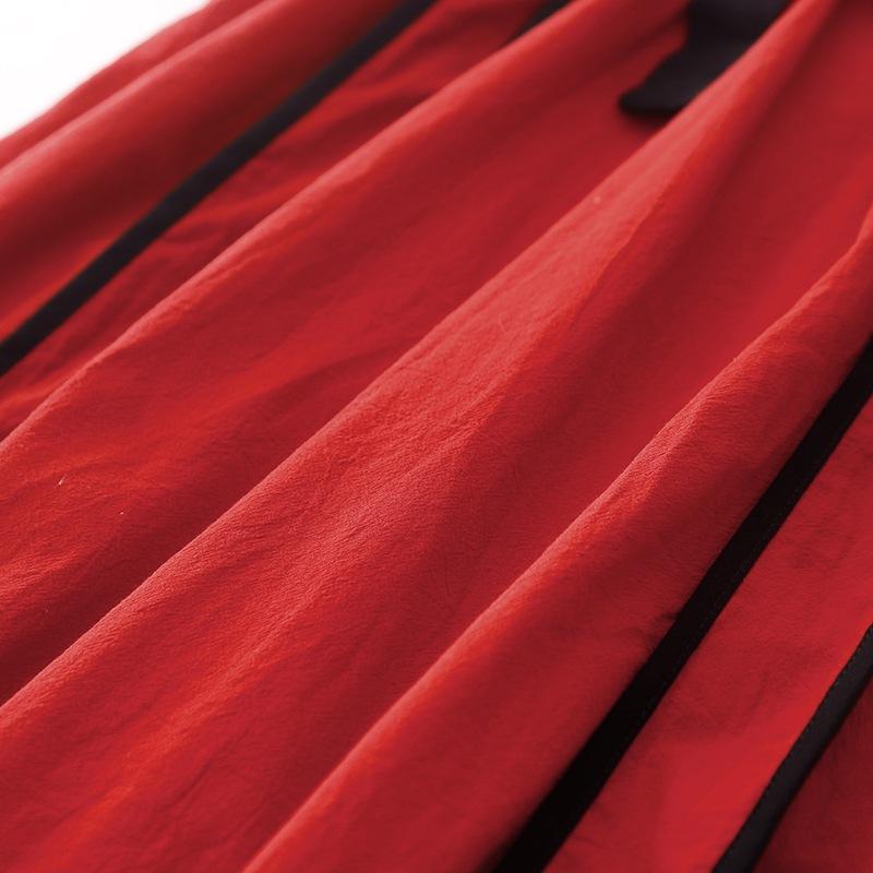 Solid Color Cotton and Linen Fan Dress Women's 2025 Spring New Lace-up Waist Long-sleeved Ethnic Temperament Long Skirt