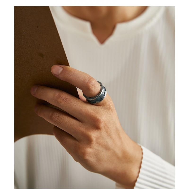 Adjustable Vintage Geometric Ring Men Women Sterling Asymmetrical Design Retro Minimalist Band