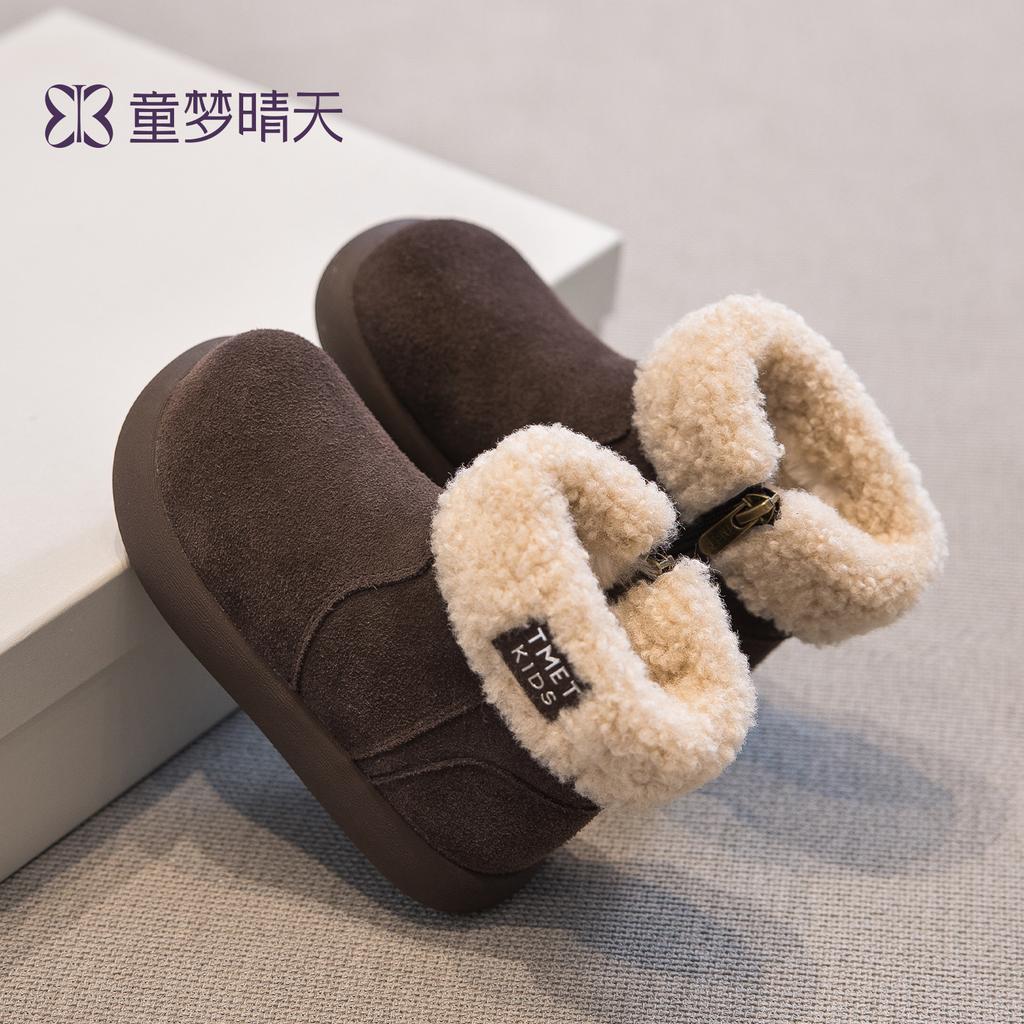 Children's snow boots 2025 winter new girls' cotton shoes piled thickened lamb wool short boots outdoor non-slip boots