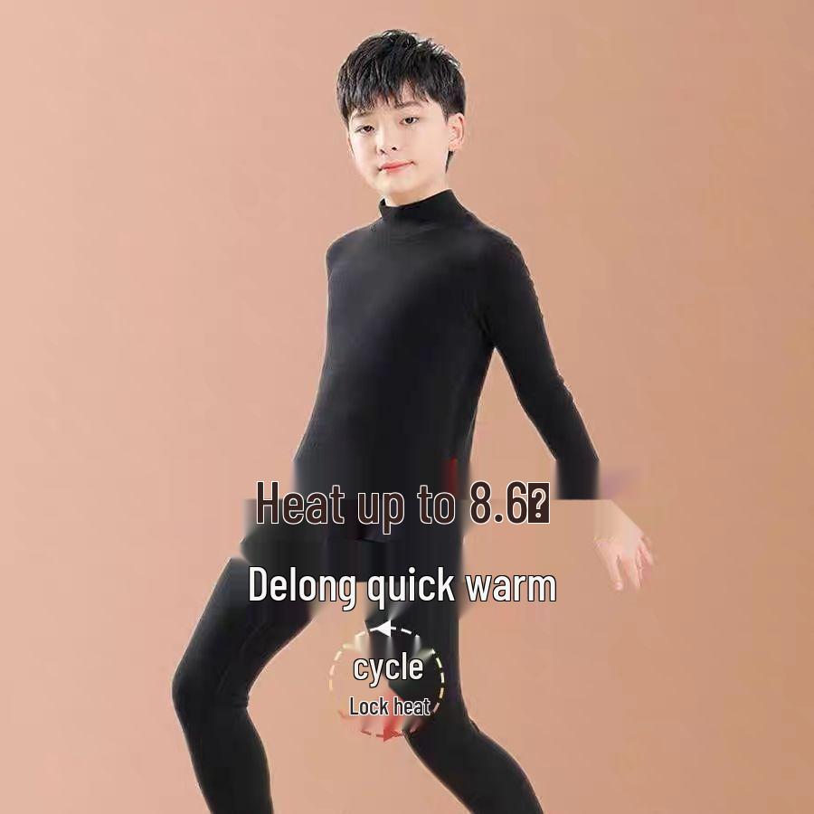 Kids' Double-Sided Fleece Warm Set: High Collar, Cold Protection, Autumn Top & Bottom, Medium/Large Sizes