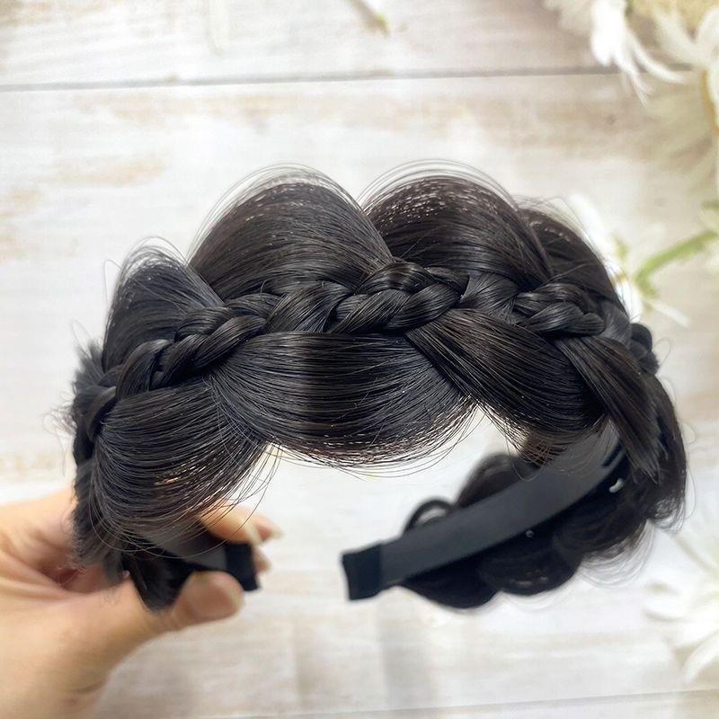 Gourd Braid High Crown Hair Extension - Non-Slip Fishtail Headband with Teeth, Conceals White Hair