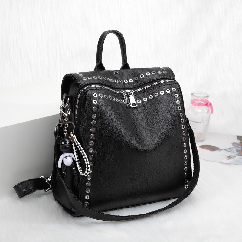 Luxury Women Genuine Leather Backpack Rivet Multifunctional Shoulder Bag Female Retro Travel Bag Teenage Girls Fashion Schoolbag