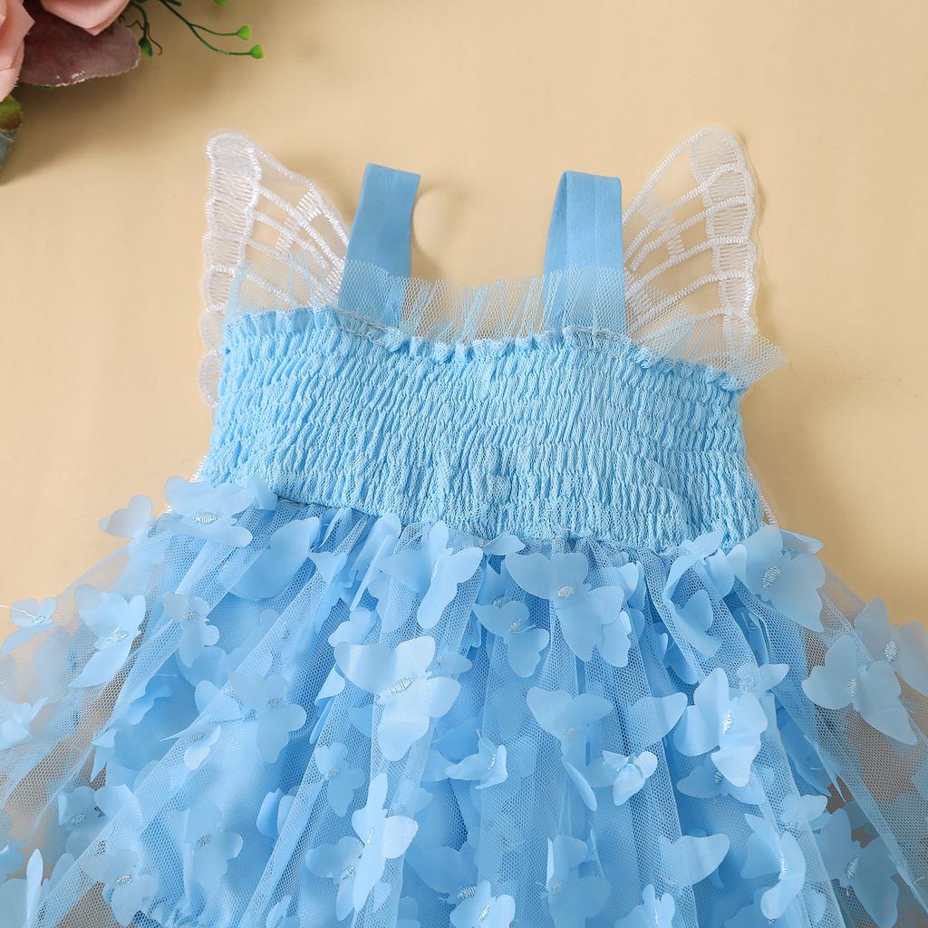 רומפר לתינוקות בנות, שמלת איי-ליין ללא שרוולים עם קפלים, טלאים מטול פרפר