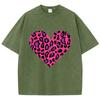 Pink Leopard Heart Prints Washed TShirt Women Cotton T Shirts ONeck Comfortable Distressed Tops Summer Casual Woman Clothes