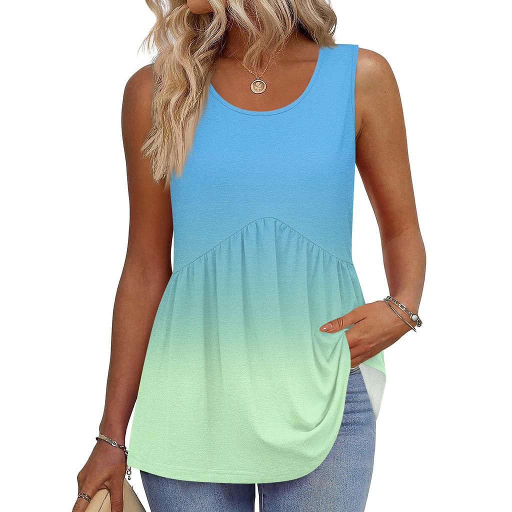 Square Collar Tank Top Women Print Tank Tee Casual Loose Fit Sleeveless Shirt