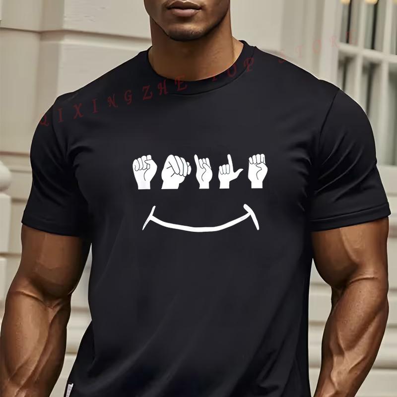 MenS Funny Joyful Face Hand Gesture Graphic TShirt Oneck Short Sleeve Casual Top S
