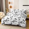 Ensemble de literie brossé motif papillon 3 pièces Taille King Housse de couette Ensemble de taies d'oreiller Housse de couette respirante et agréable pour la peau Taies d'oreiller