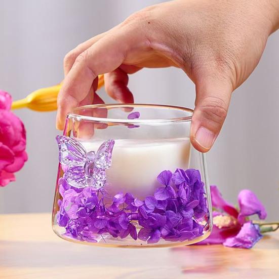 Dubbelväggiga Kaffemuggar i Glas med Torkade Blommor 150ml Värmetålig Glasmugg för Hemkontor Eftermiddagste Koppar Unika Gåvor för Kvinnor
