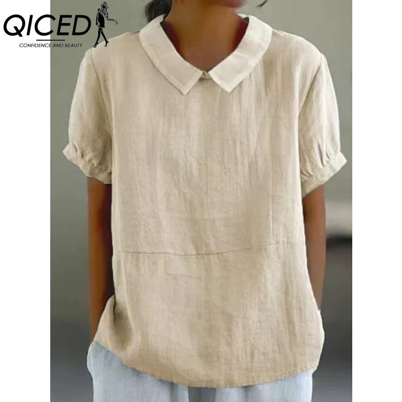 QICED Dámská móda Ležérní jednobarevný potisk Halenky a košile POLO s krátkým rukávem a výstřihem