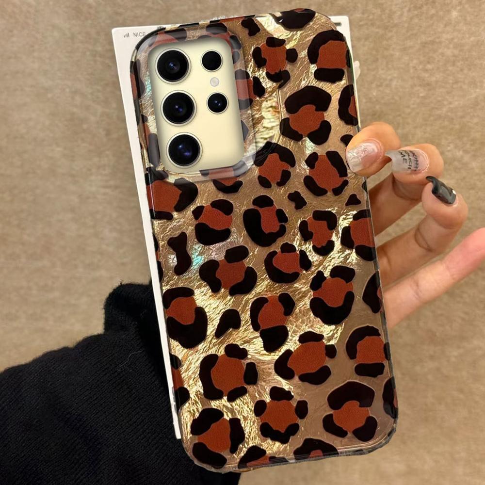 Luxury Gold Leopard Print INS YK2 Women Gilrs Phone Case for Samsung Galaxy S25 S24 S23 S22 S21 S20 FE Plus Ultra Shell Cover