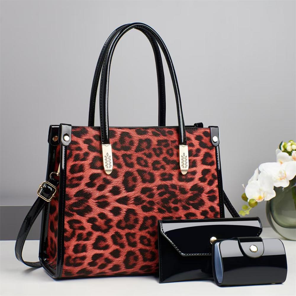 Leopard Texture Print Tote Bag Retro Fashion Women Square Handbag With Strap Crossbody Shoulder Bag Lady Gift Top Handle Bag
