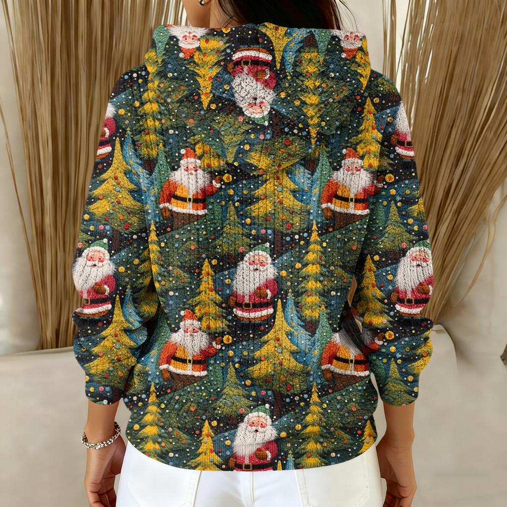 Women's Fashion Casual Christmas Print Pullover Long-Sleeve Hooded Sweatshirt