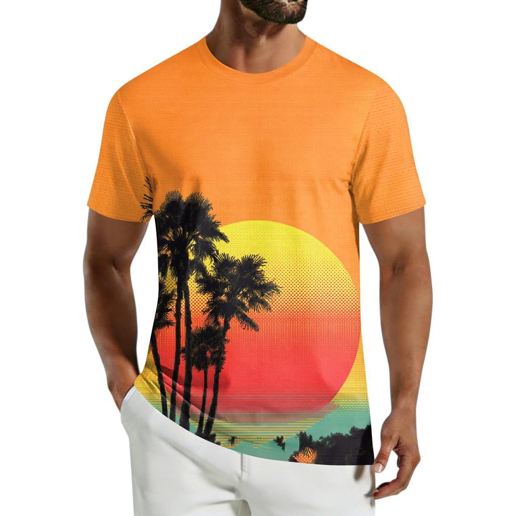Men's Casual Hawaiian Print Short-Sleeve T-Shirt