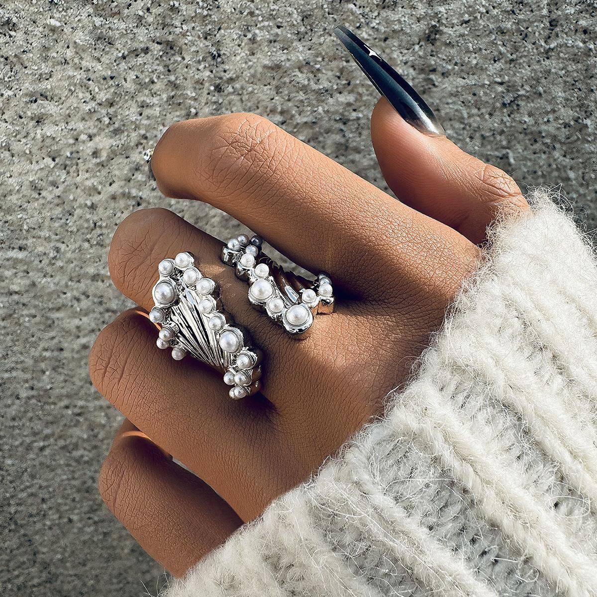 

Европейские и американские высококлассные широкие кольца с жемчугом, холодный ветер, нишевый, нерегулярный дизайн, изысканное кольцо с открытием для женщин