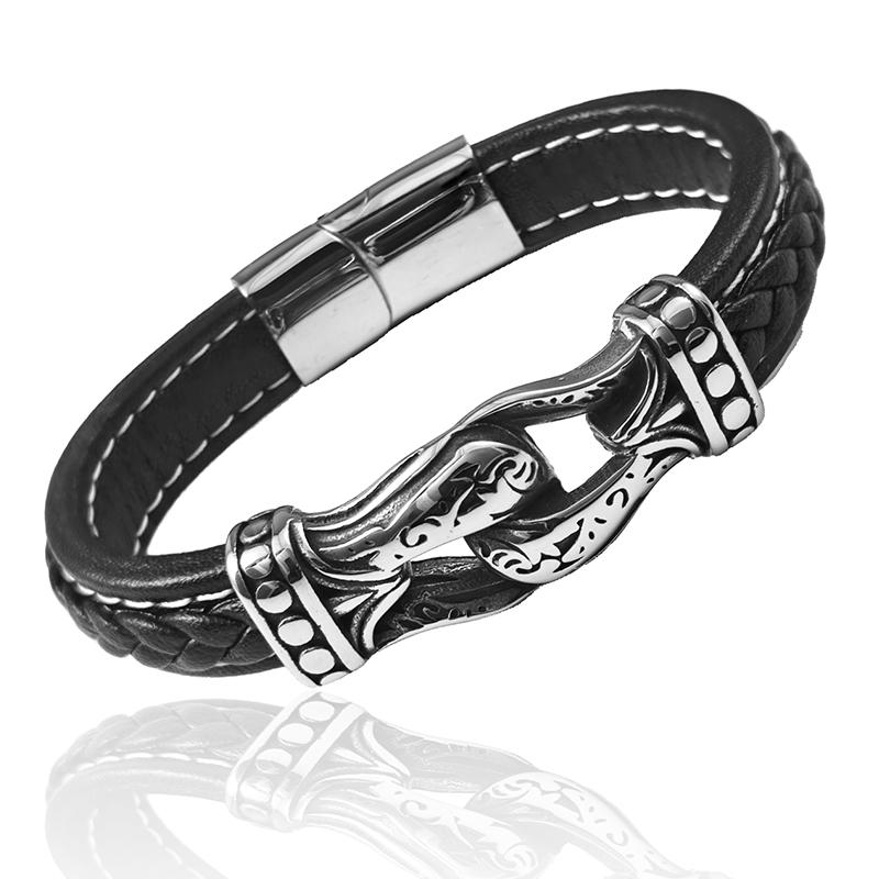 

Fashion Woven Leather Rope Bracelets Punk Style Classic Stainless Steel Simple Design Magnet Buckle Charm Male Jewelry Gift 20.5cm серебряный