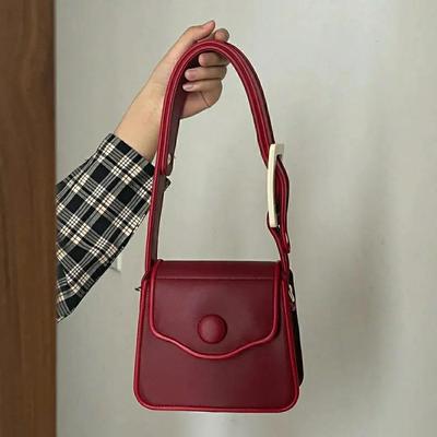 Red Niche Design Women's Handbag Stylish New PU Leather Red One Shoulder Bag Fashion Seasons Work Commuter Ladies Underarm Bags