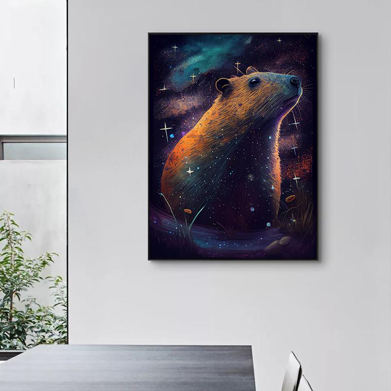 Cute Space Astronaut Capybara Portrait Poster Print Canvas Painting Funny Animal Wall Art For Kid Bedroom Home Decoration