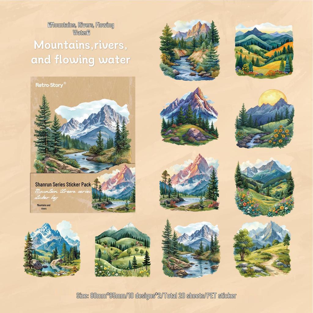RetroStoryPET Mountain Stream Sticker Pack: Aquascaping & DIY Journal Decorations