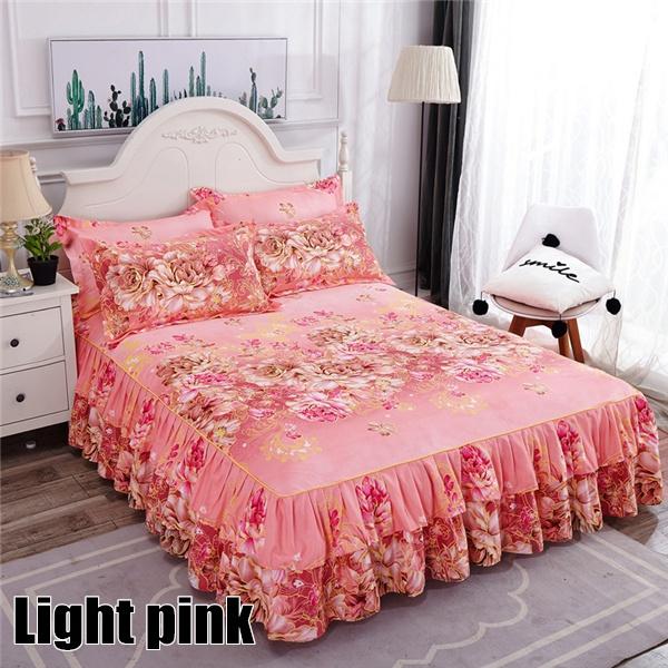 11 kleuren Single/twin/full/queen/kingsize Bed Rok Kussenslopen Set Elegante Sprei Bloemenpatroon Geborsteld Microfiber Verstoorde Lakens