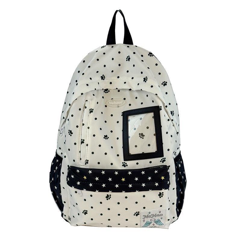 Schoolbag Korean Version Ins Fashion Polka Dot Backpack Women's Two-dimensional Transparent Bar Millet Pain Bag Large Capacity Student Schoolbag