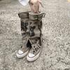 Sweet and cool trend graffiti design sense old high-top canvas shoes women's 2025 new medium tube stacking boots autumn shoes